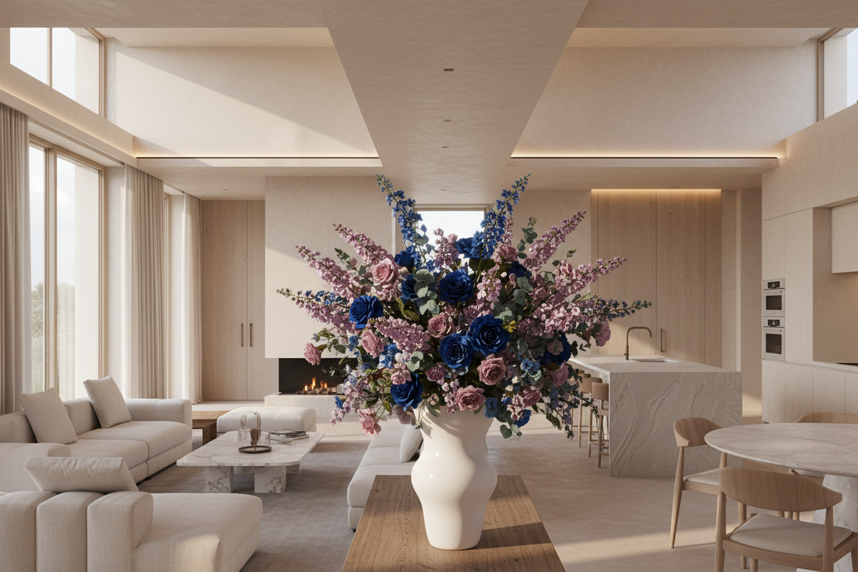 Luxe interieur met voller bloemenboeket