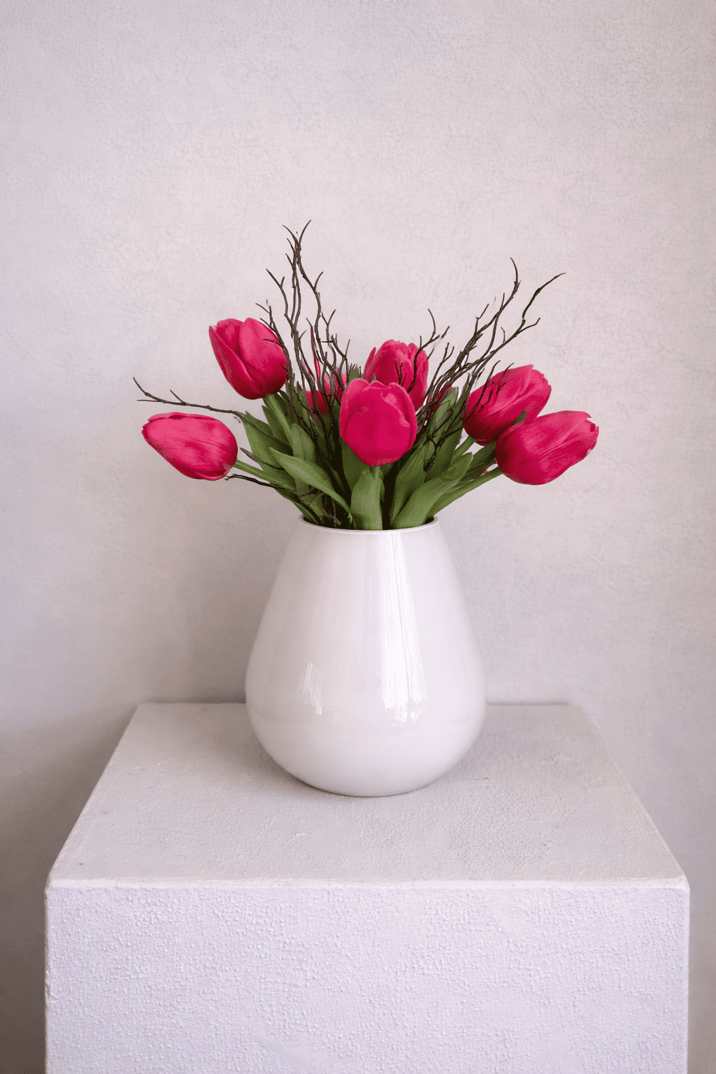 Real-Touch Kunst Tulpen (incl. vaas) Fuchsia
