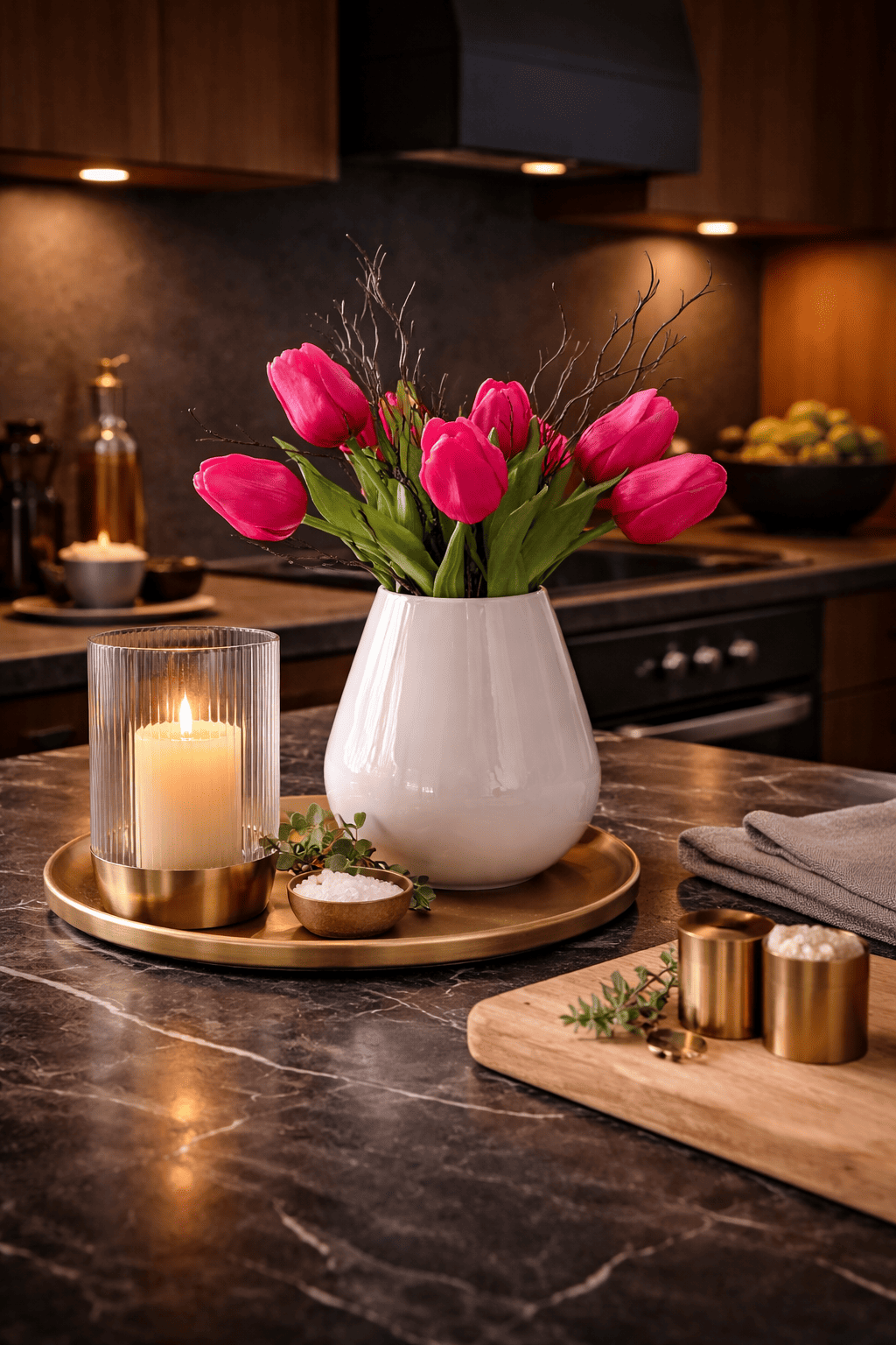 Real-Touch Kunst Tulpen (incl. vaas) Fuchsia