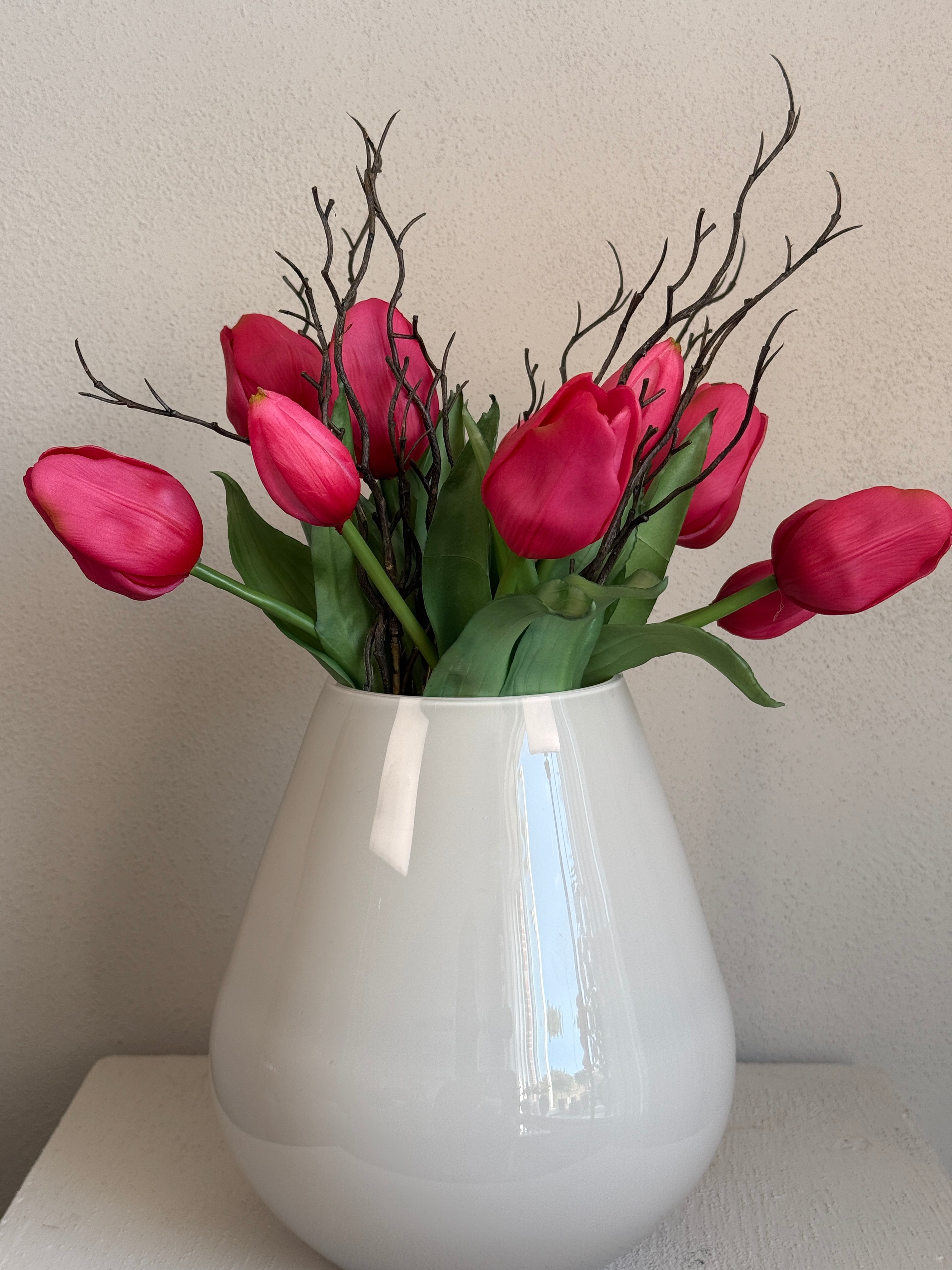 Real-Touch Kunst Tulpen (incl. vaas) Fuchsia
