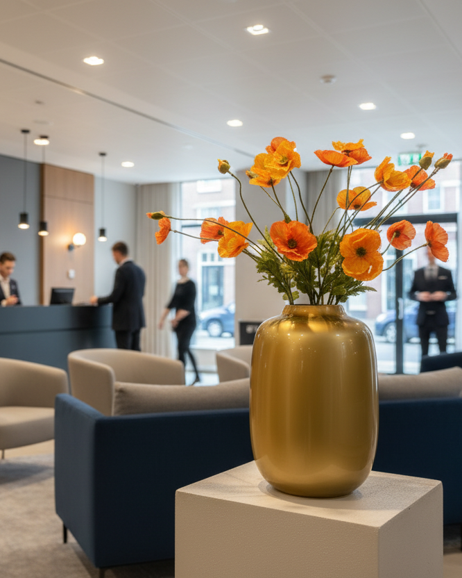 Saffraan klaprozenboeket in zakelijke receptie